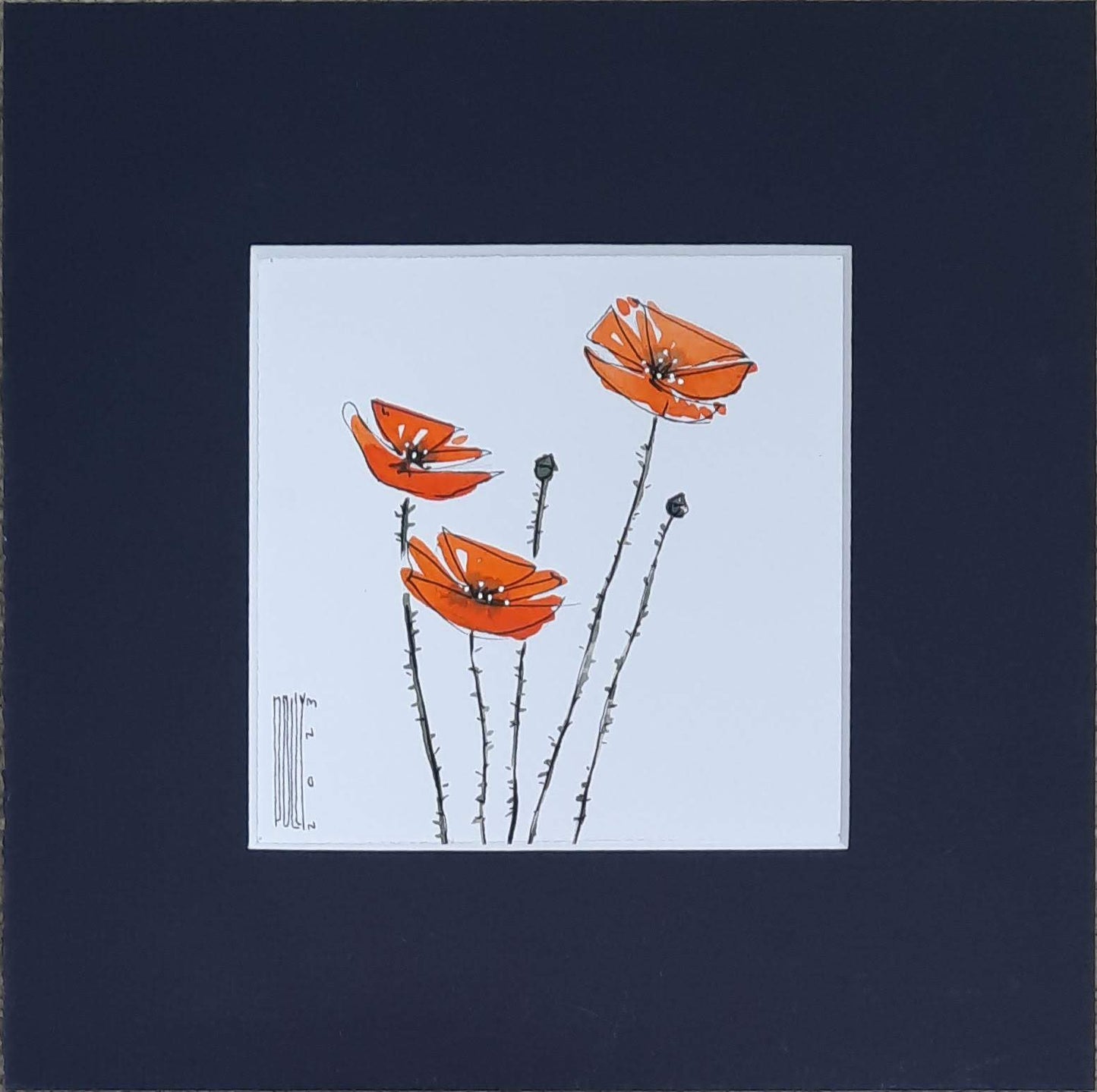 Poppies (matted in blue) - Polly Burge